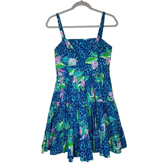Lilly Pulitzer Women's Blue Floral Tropical Leopard Print Fit & Flare Sundress 4 - Picture 1 of 12